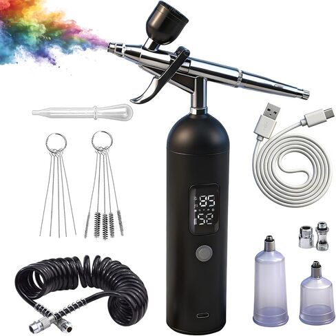 Airbrush Kit with Compressor 35PSI- Air Brush Kit with LCD Screen, Cordless Non-Clogging Airbrush Gun Set, Portable Trigger Air brush Machine for Nails, Makeup, Painting, Cake, Modeling (Black) in Saudi Arabia