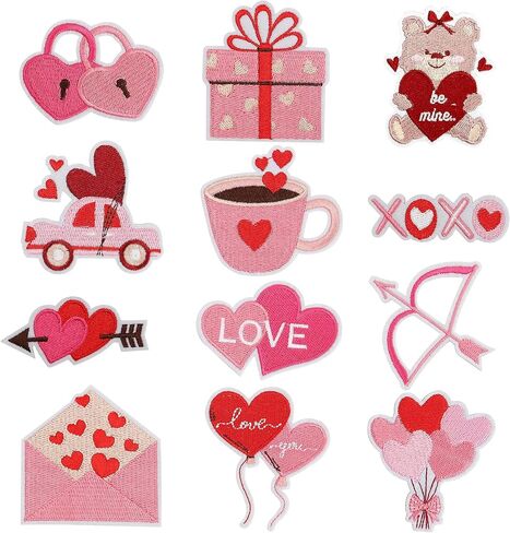 12 قطعة من الرقع الكي على رقعات عيد الحب، رقعات مطرزة على شكل قلب XOXO كيوبيد لعيد الحب مخيطة على المكواة على الزينة لعيد الحب وملابس الزفاف ومستلزمات الحفلات in Saudi Arabia