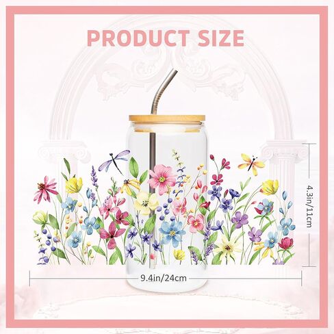 UV DTF Cup Wrap - 10 Sheet Flower UV DTF Transfer Stickers, Floral Flower Wraps for Glass, Botanical Waterproof Decals, DIY Crafts for Nature Lovers Gardeners in Saudi Arabia