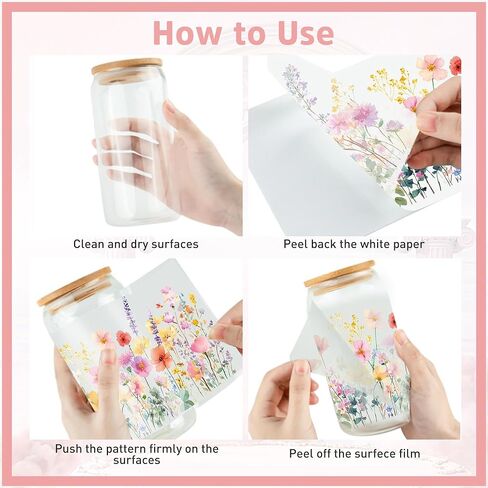 UV DTF Cup Wrap - 10 Sheet Flower UV DTF Transfer Stickers, Floral Flower Wraps for Glass, Botanical Waterproof Decals, DIY Crafts for Nature Lovers Gardeners in Saudi Arabia