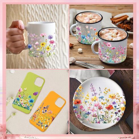 UV DTF Cup Wrap - 10 Sheet Flower UV DTF Transfer Stickers, Floral Flower Wraps for Glass, Botanical Waterproof Decals, DIY Crafts for Nature Lovers Gardeners in Saudi Arabia