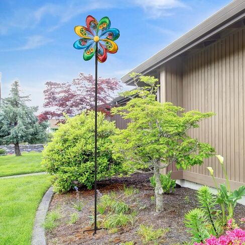 JAXPETY Windmill for Yard, Wind Spinner with 360°Rotation and Ground Stakes for Garden, Colorful (Rainbow) in Saudi Arabia