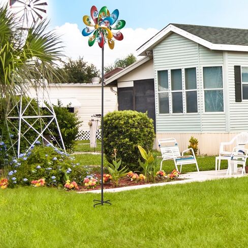JAXPETY Windmill for Yard, Wind Spinner with 360°Rotation and Ground Stakes for Garden, Colorful (Rainbow) in Saudi Arabia