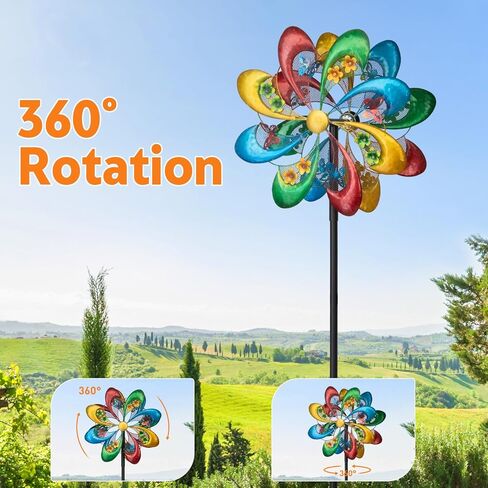 JAXPETY Windmill for Yard, Wind Spinner with 360°Rotation and Ground Stakes for Garden, Colorful (Rainbow) in Saudi Arabia