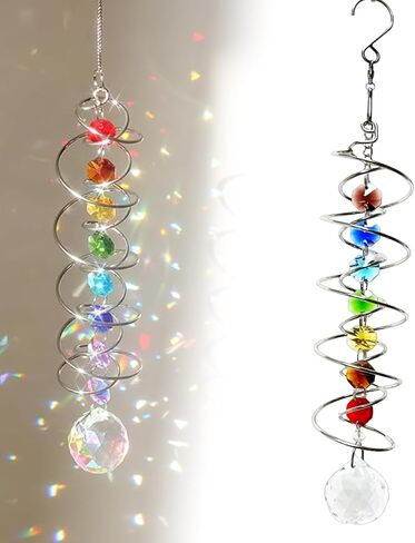 10.4 Inch Rainbow Crystal Sun Catcher – Handmade Hexagonal Prism Wind Spinner for Garden, Patio & Home Decor (Transparent) in Saudi Arabia