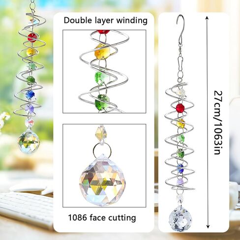 10.4 Inch Rainbow Crystal Sun Catcher – Handmade Hexagonal Prism Wind Spinner for Garden, Patio & Home Decor (Transparent) in Saudi Arabia