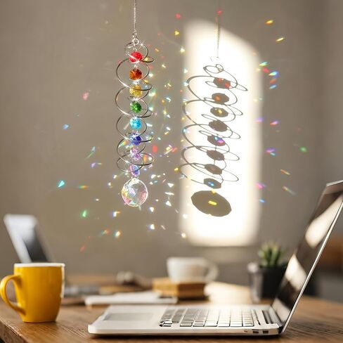 10.4 Inch Rainbow Crystal Sun Catcher – Handmade Hexagonal Prism Wind Spinner for Garden, Patio & Home Decor (Transparent) in Saudi Arabia