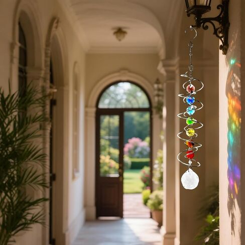 10.4 Inch Rainbow Crystal Sun Catcher – Handmade Hexagonal Prism Wind Spinner for Garden, Patio & Home Decor (Transparent) in Saudi Arabia