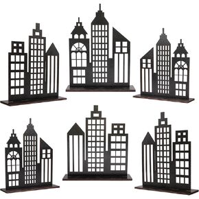 6 Pcs Super Hero Party Decorations, 2 Style Wooden Hero Theme Skyscrapers Table Decorations, City Skyline Buildings Centerpiece Sign Decor for Hero Theme Comic Birthday Party Supplies in Kuwait