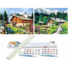 ASTRULUME 2 حزمة الطلاء بالأرقام عدة للبالغين المبتدئين، 12x16 بوصة قماش لرسم الحرف للبالغين لديكور المنزل هدية-باقات الزهور البيضاء رشيقة في المزهريات in Kuwait