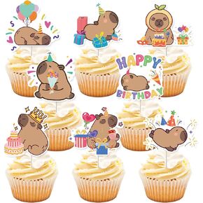 40Pcs Capybara Happy Birthday Cupcake Toppers Capybara Birthday Decorations Capy Bday Animals Decor Party Supplies in Kuwait