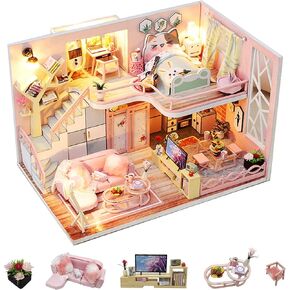مجموعة أدوات إنشاء منزل دمى مصغر من فليفر مع الأثاث والغطاء الزجاجي للهدايا الفنية الرومانسية (وعد زهرة الكرز) in Kuwait