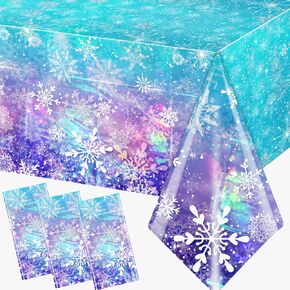 Iridescent Winter Tablecloth, 3Pcs Winter Snowflake Tablecloth Blue Winter Plastic Table Cloths Winter Party Decorations for Christmas Winter Holiday Birthday,54 * 108inch in Kuwait