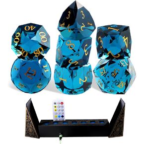 مجموعة نرد الأحجار الكريمة الفريدة من نوعها 7 قطع، نرد DND متعدد السطوح مصنوع يدويًا من الحجر الطبيعي مع علبة هدايا مميزة لمحبي ألعاب الطاولة هدية عيد ميلاد in Kuwait