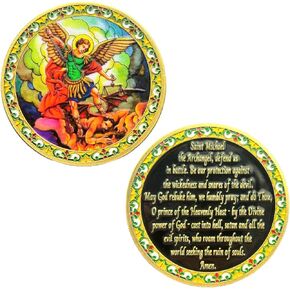 Saint Michael Archangel Coin - Religious Prayer Medal for Protection, Gold-Plated Decorative Christian Collectible, Spiritual Blessing Gift, Inspirational Home Decor in Saudi Arabia