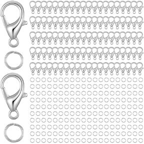 300 Pcs Stainless Steel Lobster Claw Clasps Metal Jewelry Lobsters Closures Clasps with Open Jump Rings Kit Jewelry Clasp and Closures Silver Necklace Bracelet Clasp for Jewelrys Making DIY Craft in Kuwait