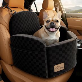 Dog Car Seat for Small/Medium Dogs Up to 35 lbs, Elevated Memory Foam Dog Booster Seat with 2 Safety Belts, Travel Safety Pet Car Seat with Detachable Washable Cover and Storage Pockets (Black/Black) in Saudi Arabia