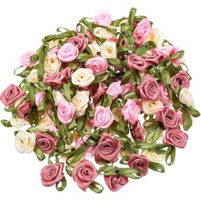 100 PCS 15mm Multicoloured Mini Rose Flowers, Satin Ribbon Bows Appliques, Mini Roses for Crafts, DIY Sewing Craft Accessories, Wedding Bride Gift Decoration, Fabric Ribbons in Saudi Arabia