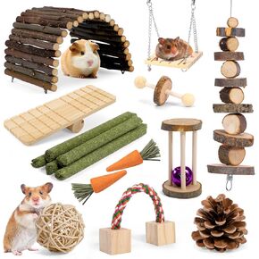 Hamster Toys Guinea Pig Enrichment Toys Set, Small Pet Chew Toys for Chinchilla Rabbit Bunny Gerbil Rat, Rodents Teeth Care, Hamster Cage Accessories with Hideout Wood Bridge Wheel Swing Seesaw in Saudi Arabia