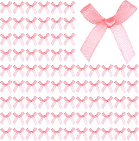 200 Pcs Satin Fabric Ribbons Bows Mini Pink Bows Christmas Party Ornament Tiny Premade Crafts Bow Decoration for DIY Cheer Hair Accessories Scrapbook Card Wrapping Basket Wedding Birthday in Saudi Arabia