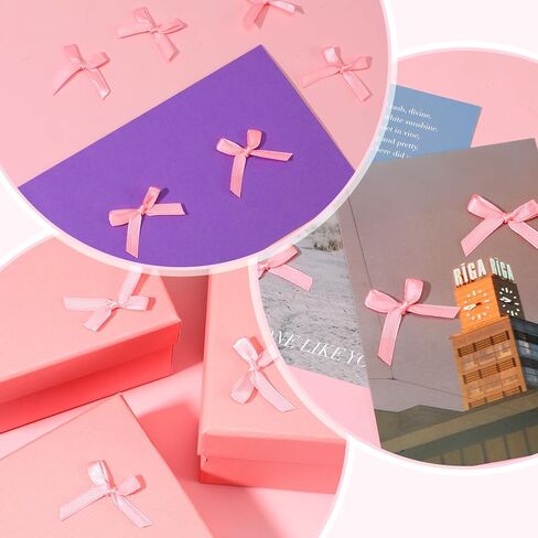 200 Pcs Satin Fabric Ribbons Bows Mini Pink Bows Christmas Party Ornament Tiny Premade Crafts Bow Decoration for DIY Cheer Hair Accessories Scrapbook Card Wrapping Basket Wedding Birthday in Saudi Arabia