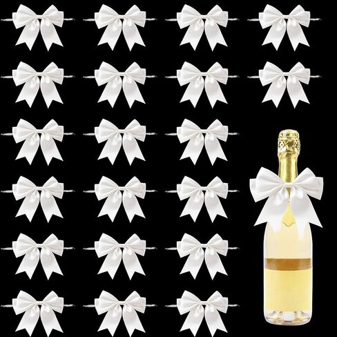 20 جهاز كمبيوتر شخصى تويست التعادل الانحناء، 4.3x4.3 بوصة القوس الشريط الساتان، لأقواس زجاجة النبيذ، نظارات الشمبانيا الأقواس هدية التغليف DIY هدية الزفاف دش الزفاف دش عيد الميلاد حزب الديكور (أبيض) in Kuwait