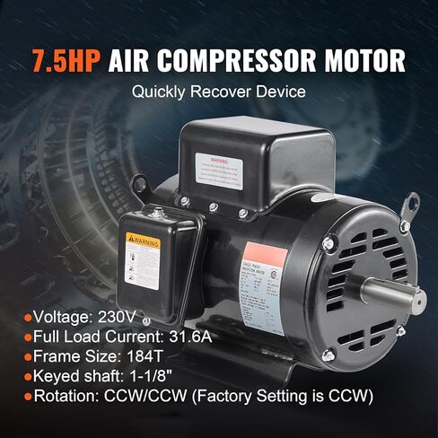 Happybuy 7.5HP Air Compressor Motor, 3450RPM 184T Frame,1-1/8" Keyed Shaft, 230V 31.6Amps Electric Motor, 2.75" Shaft Length, Single Phase, CW/CCW Rotation (Factory Setting is CCW) in Saudi Arabia