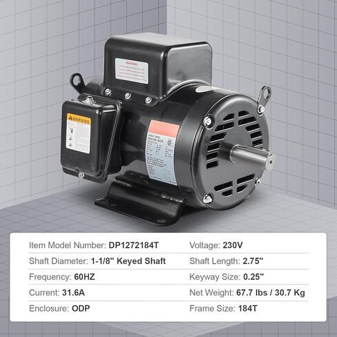 Happybuy 7.5HP Air Compressor Motor, 3450RPM 184T Frame,1-1/8" Keyed Shaft, 230V 31.6Amps Electric Motor, 2.75" Shaft Length, Single Phase, CW/CCW Rotation (Factory Setting is CCW) in Saudi Arabia