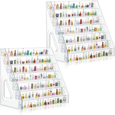 2 Pack 7 Tier Transparent Acrylic Mini Brand Organizer Display Rack Clear Acrylic Large Capacity Storage Organizer Tray Display Box for Mini Brands Collector Toys Figures Makeup Graded Cards in Kuwait