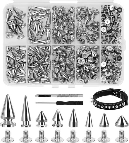 354 Pieces Punk Spikes and Studs Kit, Anglecai 8 Size Cone Spikes Studs Metal Tree Punk Studs for Clothing Spike Rivets for Leather Craftsmanship, Punk Style Clothing Accessories in Saudi Arabia