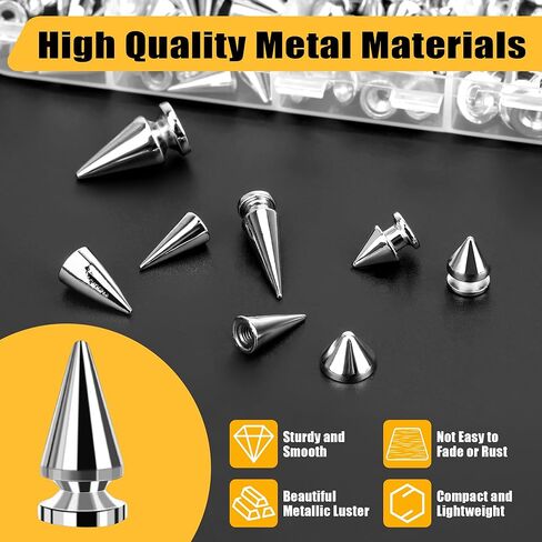 354 Pieces Punk Spikes and Studs Kit, Anglecai 8 Size Cone Spikes Studs Metal Tree Punk Studs for Clothing Spike Rivets for Leather Craftsmanship, Punk Style Clothing Accessories in Saudi Arabia