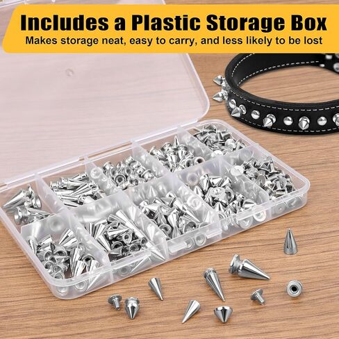 354 Pieces Punk Spikes and Studs Kit, Anglecai 8 Size Cone Spikes Studs Metal Tree Punk Studs for Clothing Spike Rivets for Leather Craftsmanship, Punk Style Clothing Accessories in Saudi Arabia