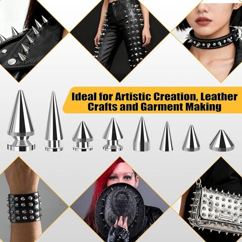 354 Pieces Punk Spikes and Studs Kit, Anglecai 8 Size Cone Spikes Studs Metal Tree Punk Studs for Clothing Spike Rivets for Leather Craftsmanship, Punk Style Clothing Accessories in Saudi Arabia