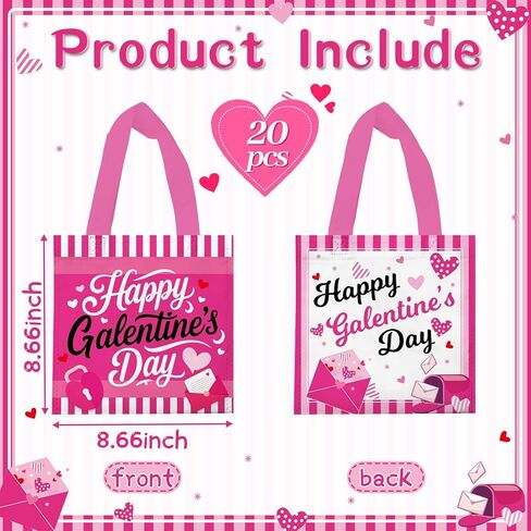 delaimastor 20Pcs Happy Galentine's Day Gift Bag Non-Woven Tote Bag Reusable Bags With Handles for Ladies Galentine's Day Wedding Party Favors Gift Wrapping in Kuwait