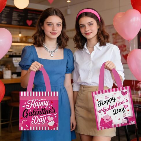 delaimastor 20Pcs Happy Galentine's Day Gift Bag Non-Woven Tote Bag Reusable Bags With Handles for Ladies Galentine's Day Wedding Party Favors Gift Wrapping in Kuwait