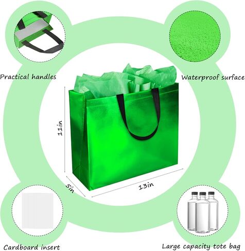 BLEWINDZ 18Pcs Large Gift Bags with Tissues for Presents - 13'' Reusable Non-Woven Gift Goodie Bags with Metallic Shiny - Party Favor Bag Tote Bag for Wedding, Birthday, Christmas in Saudi Arabia