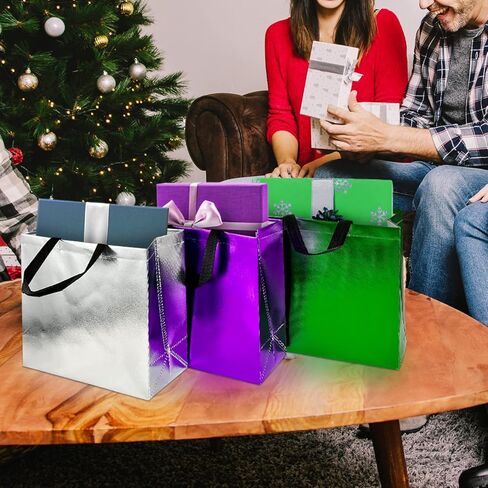 BLEWINDZ 18Pcs Large Gift Bags with Tissues for Presents - 13'' Reusable Non-Woven Gift Goodie Bags with Metallic Shiny - Party Favor Bag Tote Bag for Wedding, Birthday, Christmas in Saudi Arabia