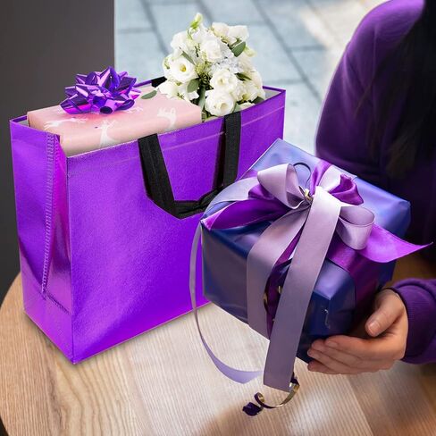 BLEWINDZ 18Pcs Large Gift Bags with Tissues for Presents - 13'' Reusable Non-Woven Gift Goodie Bags with Metallic Shiny - Party Favor Bag Tote Bag for Wedding, Birthday, Christmas in Saudi Arabia