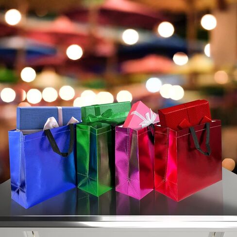 BLEWINDZ 18Pcs Large Gift Bags with Tissues for Presents - 13'' Reusable Non-Woven Gift Goodie Bags with Metallic Shiny - Party Favor Bag Tote Bag for Wedding, Birthday, Christmas in Saudi Arabia