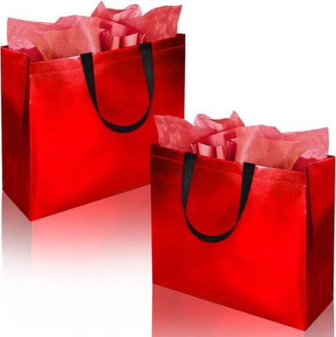 BLEWINDZ 18Pcs Large Gift Bags with Tissues for Presents - 13'' Reusable Non-Woven Gift Goodie Bags with Metallic Shiny - Party Favor Bag Tote Bag for Wedding, Birthday, Christmas in Saudi Arabia