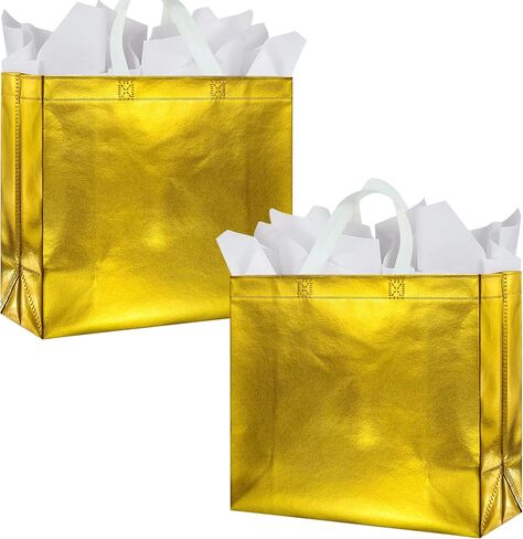 BLEWINDZ 18Pcs Large Gift Bags with Tissues for Presents - 13'' Reusable Non-Woven Gift Goodie Bags with Metallic Shiny - Party Favor Bag Tote Bag for Wedding, Birthday, Christmas in Saudi Arabia