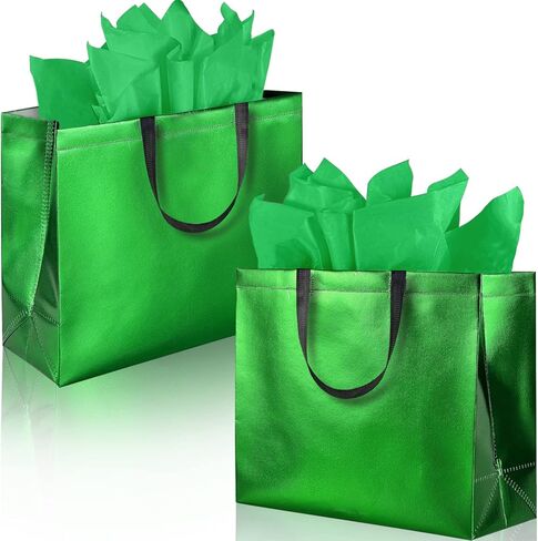 BLEWINDZ 18Pcs Large Gift Bags with Tissues for Presents - 13'' Reusable Non-Woven Gift Goodie Bags with Metallic Shiny - Party Favor Bag Tote Bag for Wedding, Birthday, Christmas in Saudi Arabia