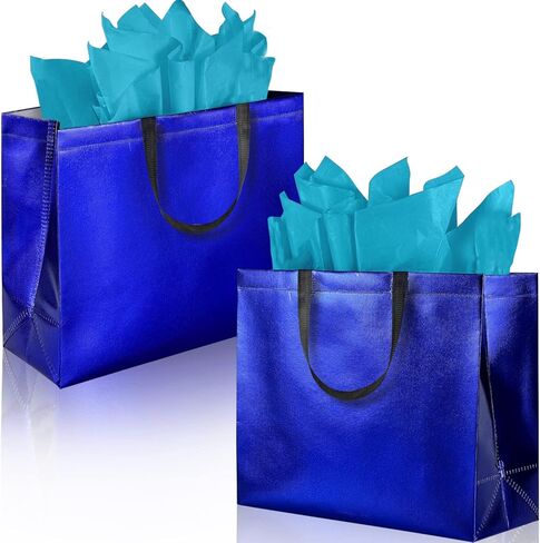 BLEWINDZ 18Pcs Large Gift Bags with Tissues for Presents - 13'' Reusable Non-Woven Gift Goodie Bags with Metallic Shiny - Party Favor Bag Tote Bag for Wedding, Birthday, Christmas in Saudi Arabia