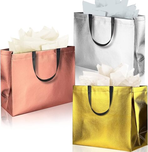 BLEWINDZ 18Pcs Large Gift Bags with Tissues for Presents - 13'' Reusable Non-Woven Gift Goodie Bags with Metallic Shiny - Party Favor Bag Tote Bag for Wedding, Birthday, Christmas in Saudi Arabia