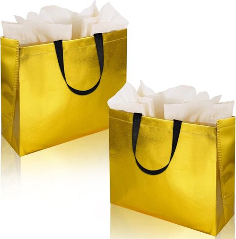 BLEWINDZ 18Pcs Large Gift Bags with Tissues for Presents - 13'' Reusable Non-Woven Gift Goodie Bags with Metallic Shiny - Party Favor Bag Tote Bag for Wedding, Birthday, Christmas in Saudi Arabia