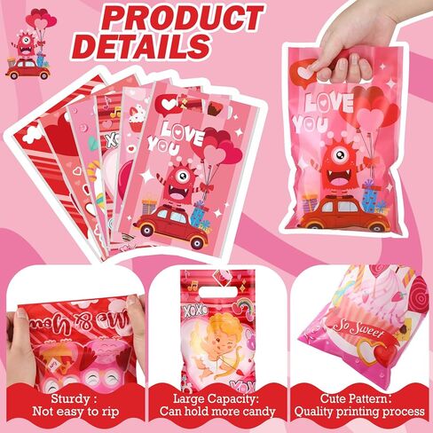 Tatuo 150 Pieces Valentine's Day Gift Treat Bags Goodie Bags for Valentine's Day Goodie Candy Snack Cellophane Party Favor Gift, 6 Designs(Cartoon) in Saudi Arabia