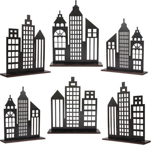 6 قطع من ديكورات حفلات البطل الخارق، 2 نمط خشبي لديكور ناطحات السحاب على الطاولات، مباني أفق المدينة، ديكور مركزي لمستلزمات حفلات أعياد الميلاد الهزلية in Kuwait