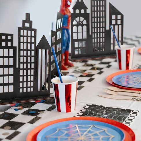 6 قطع من ديكورات حفلات البطل الخارق، 2 نمط خشبي لديكور ناطحات السحاب على الطاولات، مباني أفق المدينة، ديكور مركزي لمستلزمات حفلات أعياد الميلاد الهزلية in Kuwait