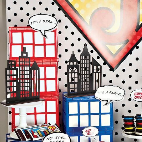 6 قطع من ديكورات حفلات البطل الخارق، 2 نمط خشبي لديكور ناطحات السحاب على الطاولات، مباني أفق المدينة، ديكور مركزي لمستلزمات حفلات أعياد الميلاد الهزلية in Kuwait