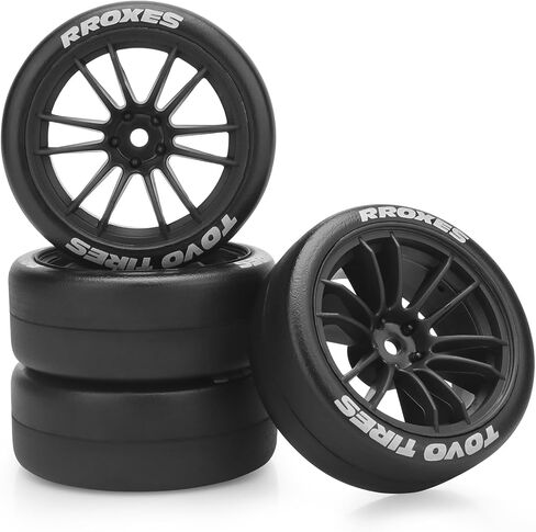 12mm RC Drift Tires and Wheels, daitoku 1/10 RC Rally Racing Tires for Tamiya Traxxas HPI KYOSHO XV02 XV01 TT01 TT02 PTG2 A959 - Style D (Black) in Saudi Arabia